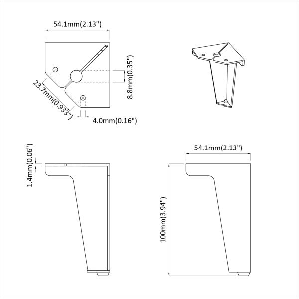 Крака за мебели 2 pcs Черно 5,5 х 5,5 х 10 см Желязо