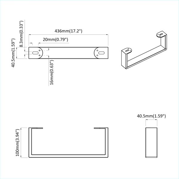 Крака за мебели 2 pcs Черно 43,6 x 4 x 10 мм Желязо