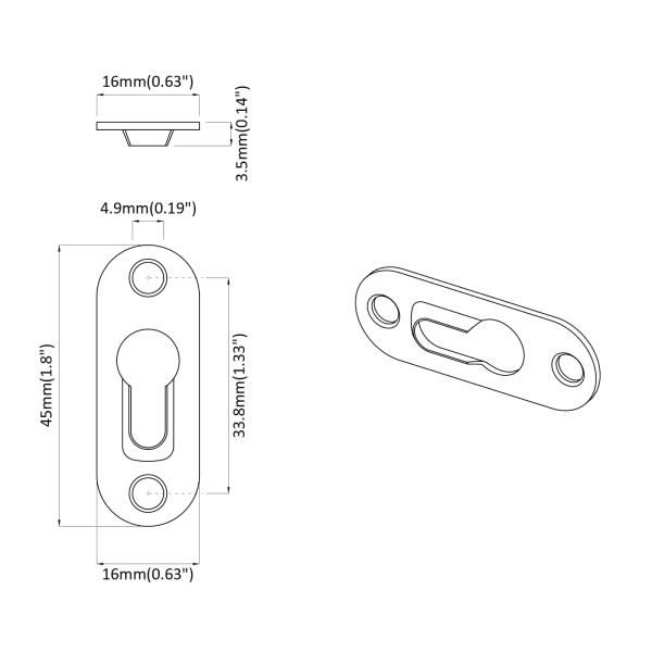 Ключалка закачалка 2 pcs Сребрист 45 x 16 x 3.5 мм Желязо