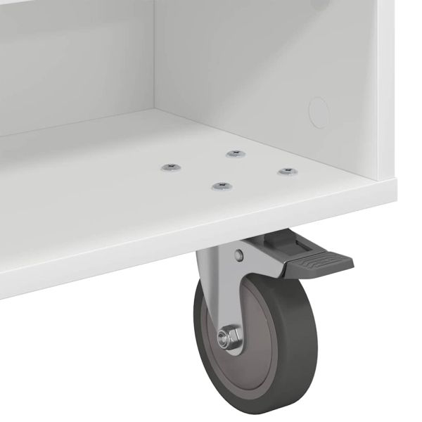 Странична маса с колела Бяло 90 x 50 x 30 cm Инженерно дърво