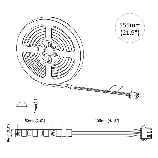 LED лента 4 pcs Черен и прозрачен 55 x 0,8 x 0,3 см