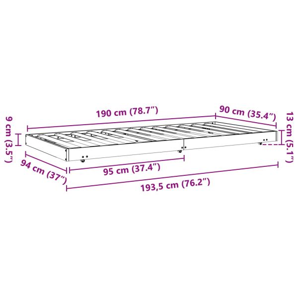 Рамка за легло Кафяво с восъчно покритие 90 x 190 cm