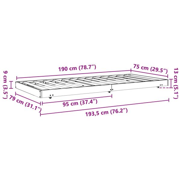 Рамка за легло Кафяво с восъчно покритие 70 x 190 cm