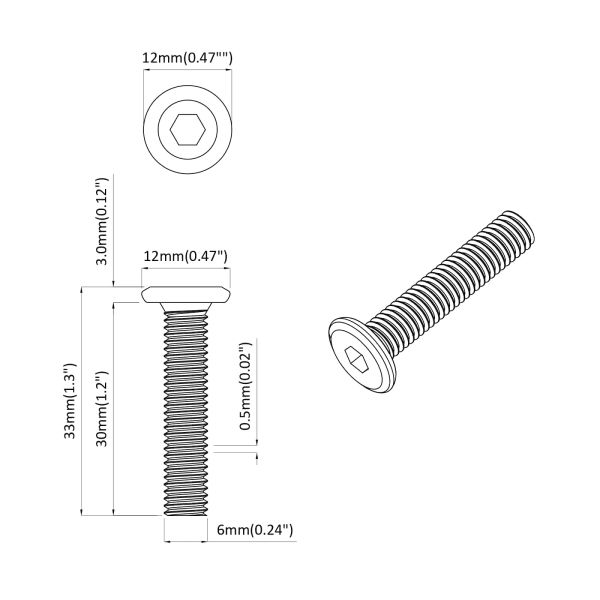 Винт с глава 2 pcs Сребрист M6 x 35 mm Стомана