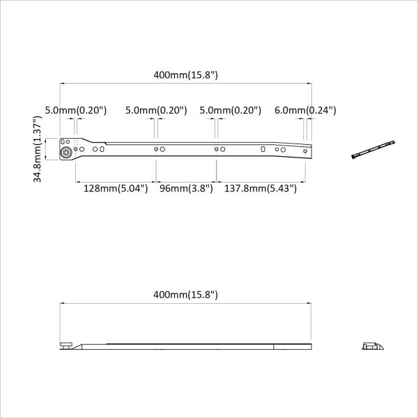 Плъзгач за чекмедже 2 pcs Бяло 400 mm Стомана