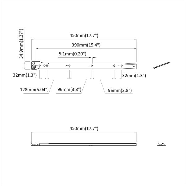 Плъзгач за чекмедже 12 pcs Бяло 450 мм Стомана