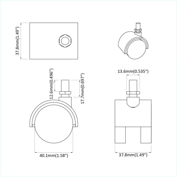 Колела 2 pcs Черно 40,1 x 40,1 x 37,8 мм PP и желязо