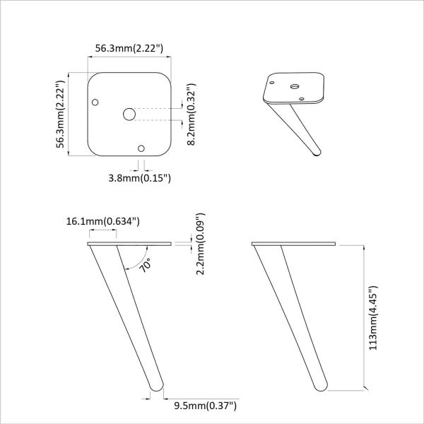 Стоящи крачета 12 pcs Черно 56 x 56 x 100 мм Желязо