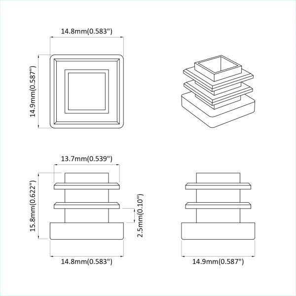 Крайни капачки 2 pcs Черно 15 x 15 x 15 мм ПП