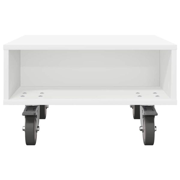 Странична маса с колела Бяло 50 x 50 x 30 см Инженерно дърво