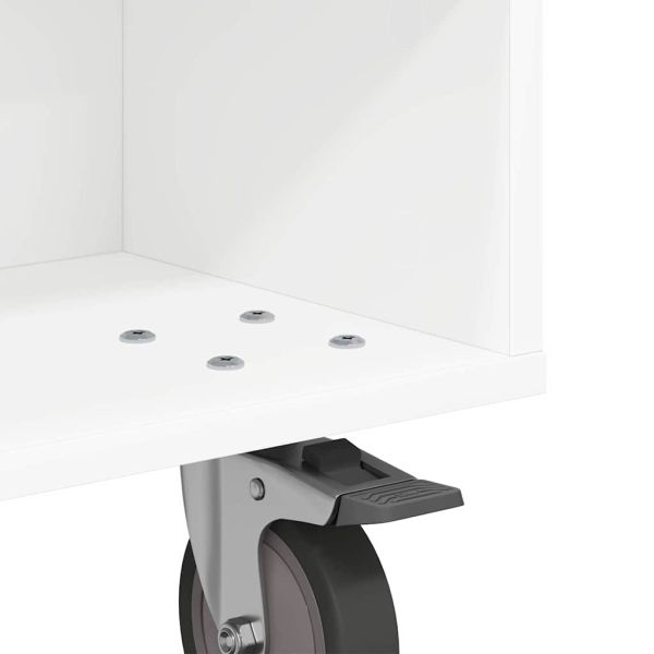 Странична маса с колела Бяло 50 x 50 x 30 см Инженерно дърво