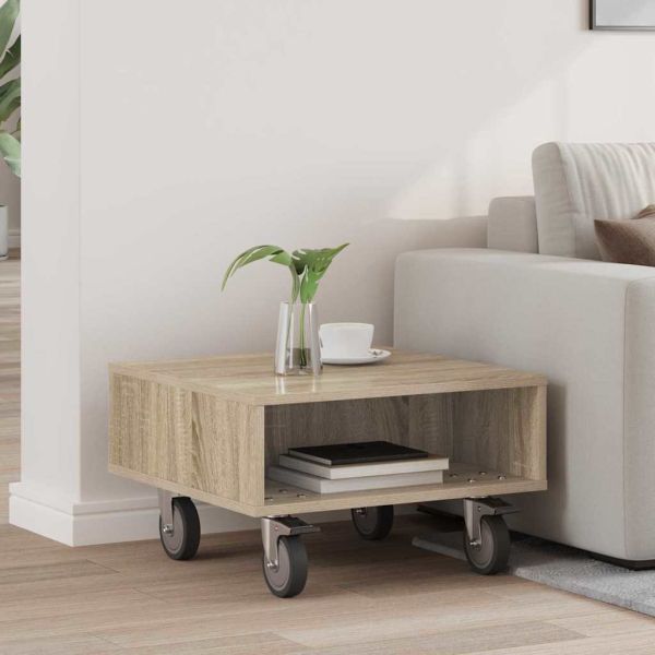 Странична маса с колела Сонома дъб 50 x 50 x 30 см