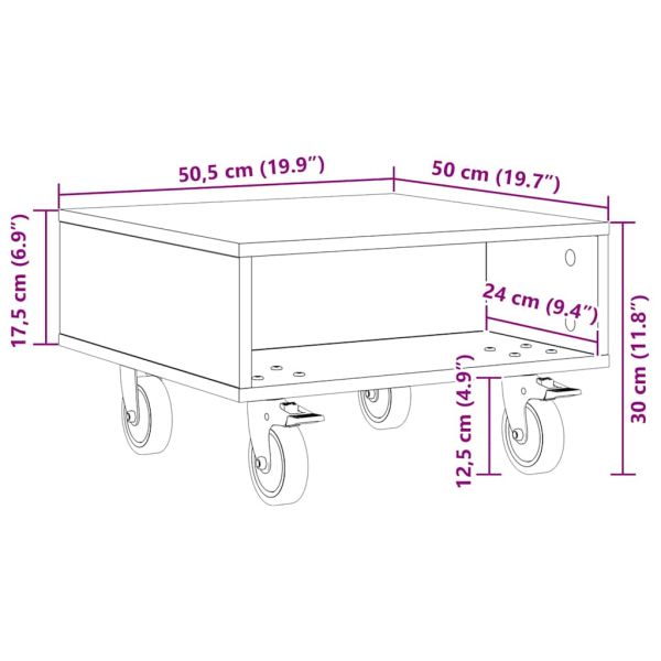 Странична маса с колела Циментено сиво 50 x 50 x 30 см