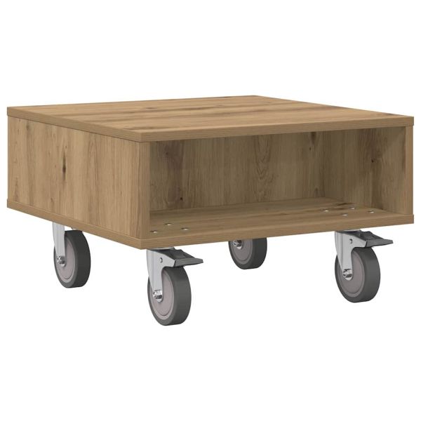 Странична маса с колела Дъб 50 x 50 x 30 см Инженерно дърво