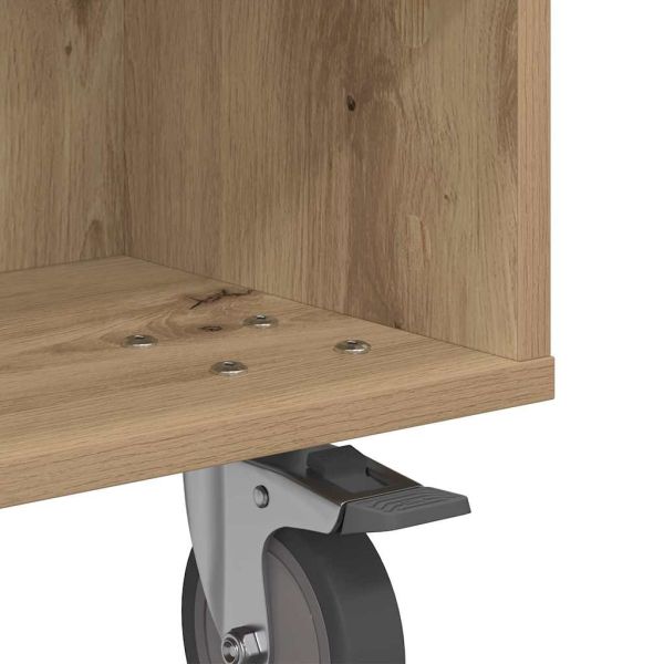 Странична маса с колела Дъб 50 x 50 x 30 см Инженерно дърво