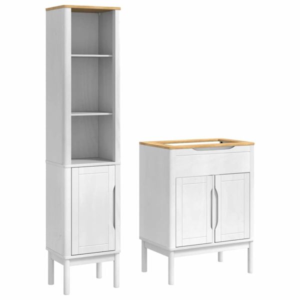 Комплект мебели за баня с рафт 2 pcs Бяло Солидно борово дърво
