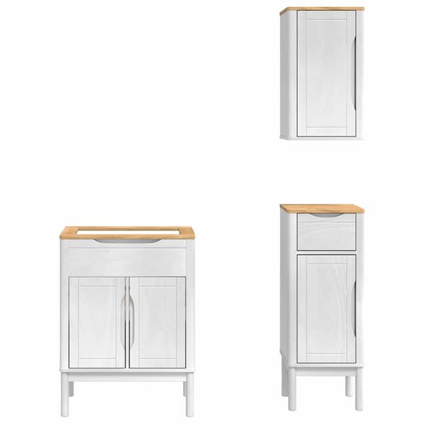 Комплект мебели за баня с рафт 3 pcs Бяло Солидно борово дърво