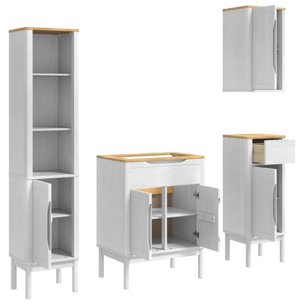 Комплект мебели за баня с рафт 4 pcs Бяло Солидно борово дърво