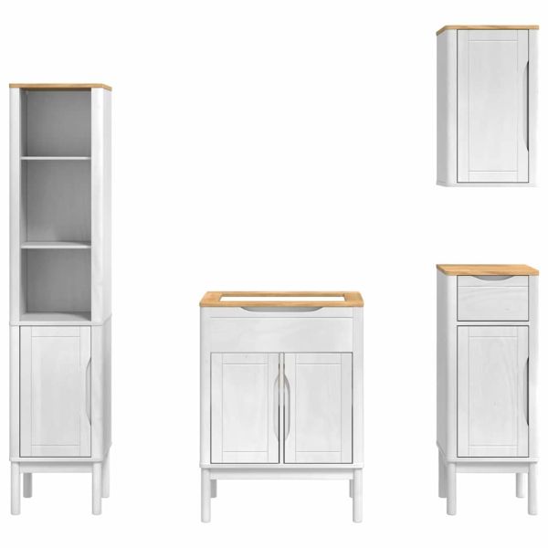 Комплект мебели за баня с рафт 4 pcs Бяло Солидно борово дърво