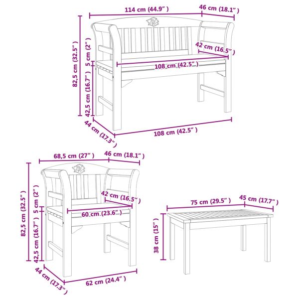 Комплект мебели 4 pcs Естествен Солидно акациево дърво