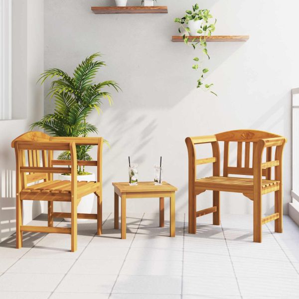 Комплект мебели 3 pcs Естествен Солидно акациево дърво