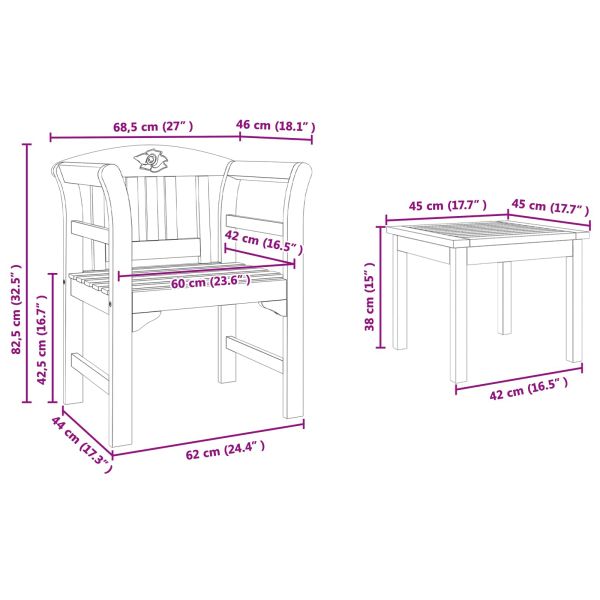 Комплект мебели 3 pcs Естествен Солидно акациево дърво