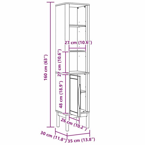 Висок шкаф за баня Друг Восъчнокафяв 36 x 30 x 160 см
