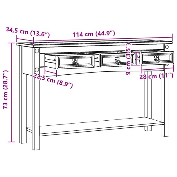 Крайна масичка Бяло 114 x 34,5 x 73 см Солидно борово дърво