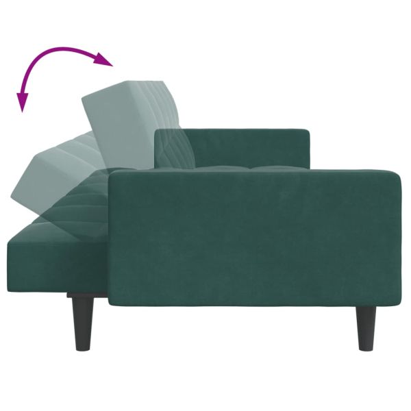 2-местно разтегателно канапе с табуретка, тъмнозелено, кадифе