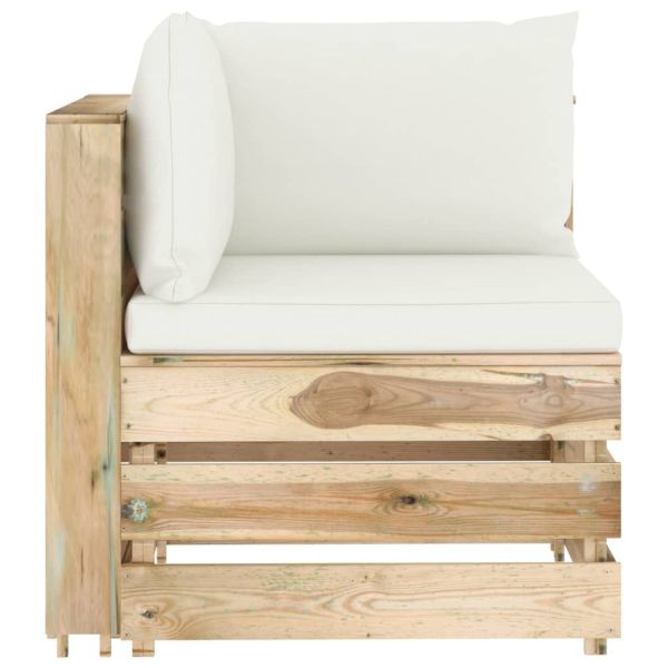 Градински комплект от 4 части с възглавници зелена импрегнация