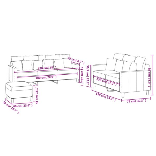 Комплект дивани от 3 части с възглавници, розов, кадифе