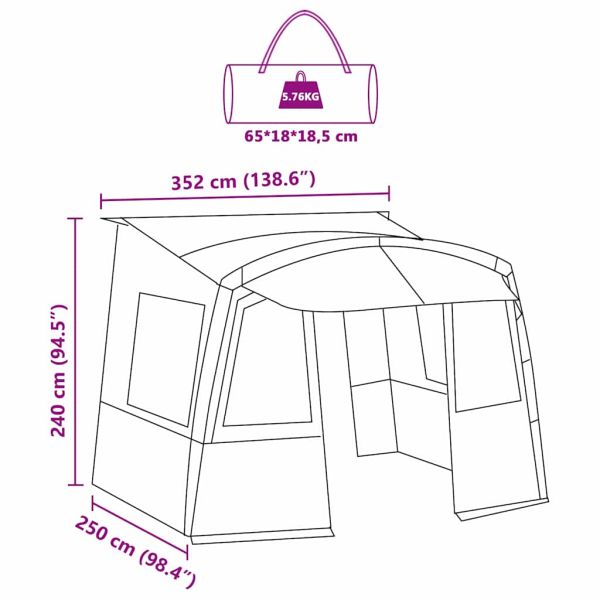 Тент за багажник на караван с покрив Синьо 352 x 250 x 245 см