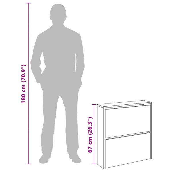 Шкаф за обувки с двойно огледало, дъб, 63x17x67 cм