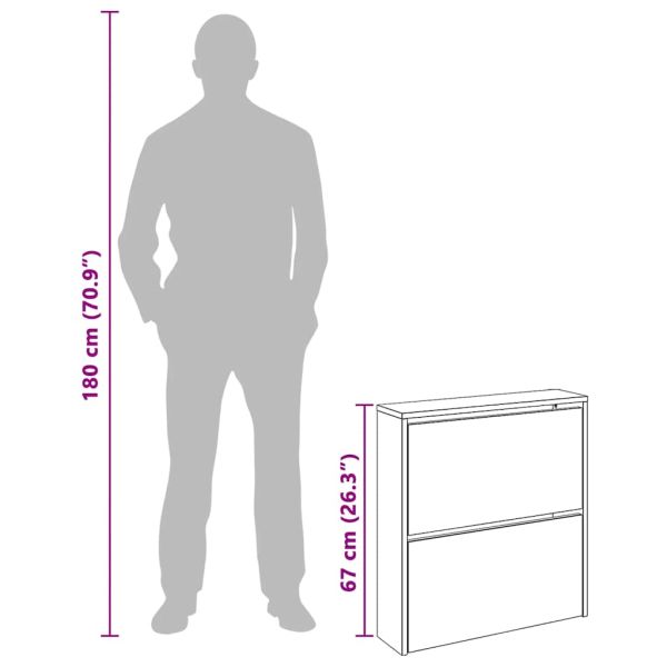 Шкаф за обувки с двойно огледало, бял, 63x17x67 cм