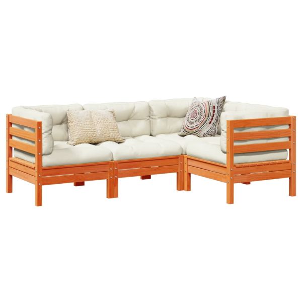 Градински комплект с възглавници, 4 части, восъчнокафяв