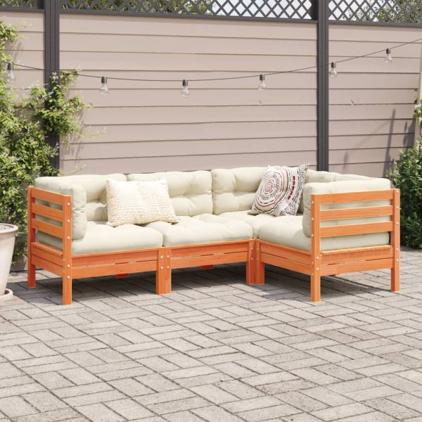 Градински комплект с възглавници, 4 части, восъчнокафяв