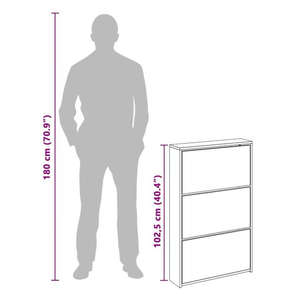 Шкаф за обувки с огледало, 3 нива, опушен дъб, 63x17x102,5 см