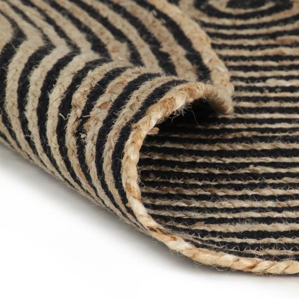 Ръчно тъкан килим от юта, дизайн на спирали, черен, 120 см