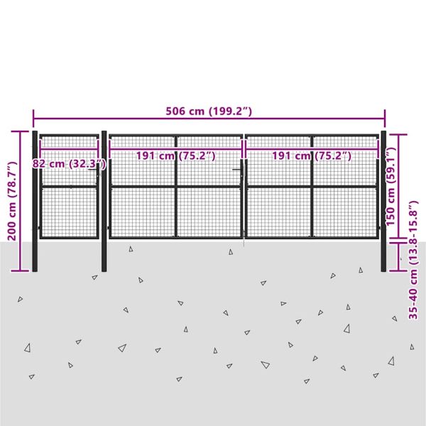 Градинска порта, стомана, 500x150 см, антрацит