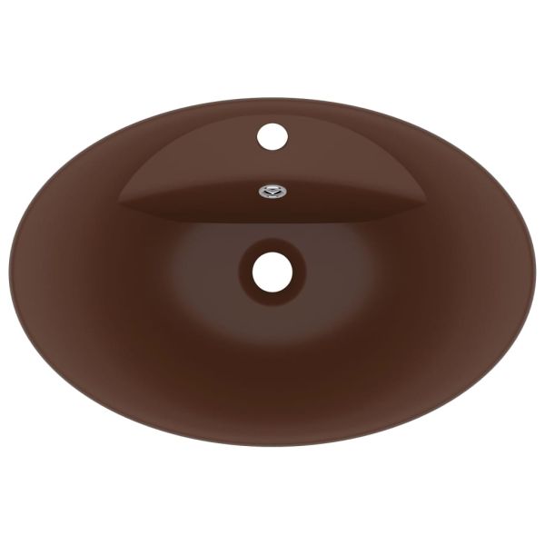 Мивка с преливник лукс овал тъмнокафяв мат 58,5x39 см керамика