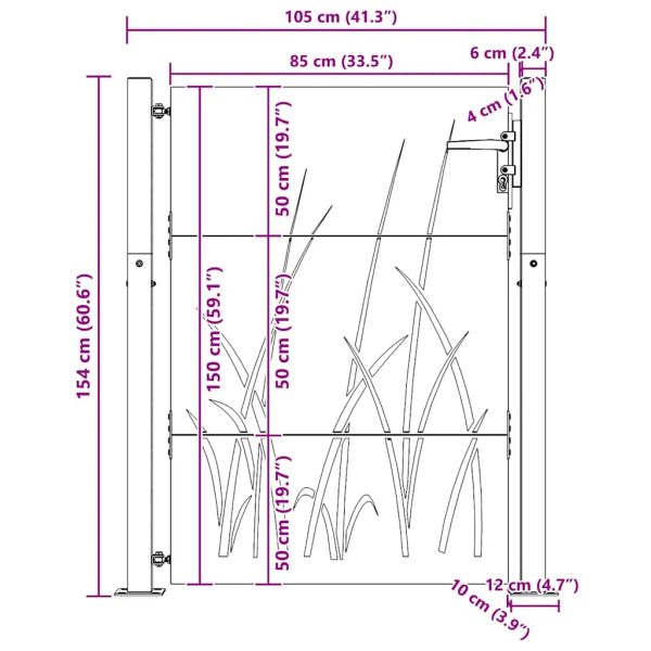 Градинска порта 100x150 см, дизайн с кортен стомана и трева