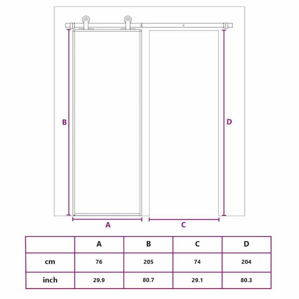 Плъзгаща се врата, черна, 76x205 см, закалено стъкло и алуминий