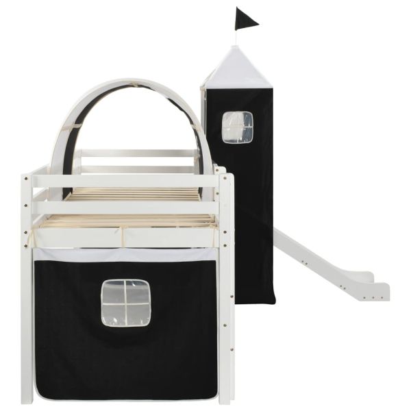 Високо детско легло с пързалка и стълба, бор, 97х208 см