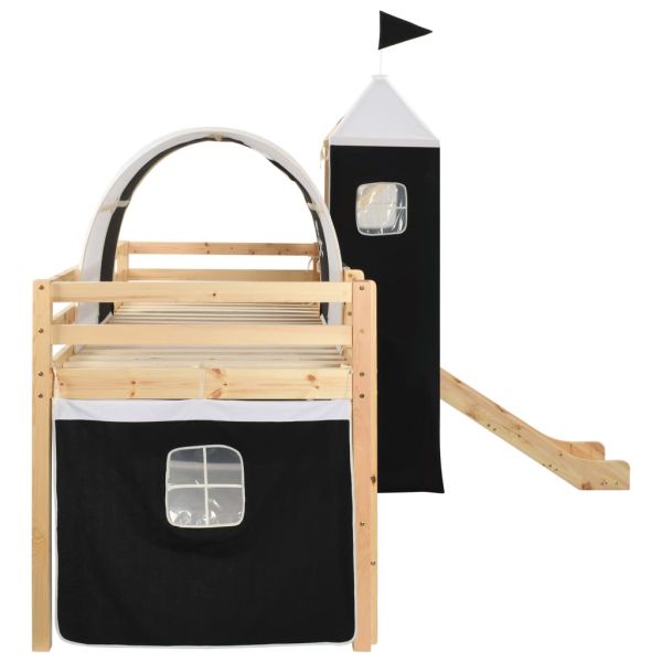 Високо детско легло с пързалка и стълба, бор, 97х208 см