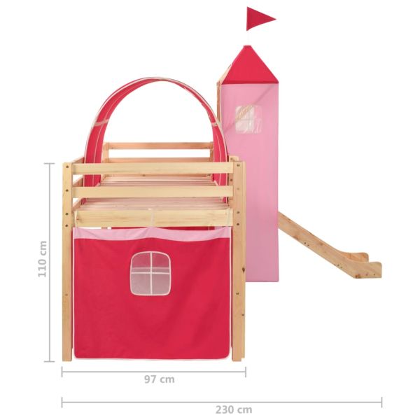 Високо детско легло с пързалка и стълба, бор, 208x230 см