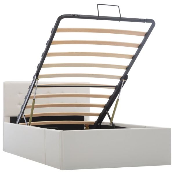 Легло с повдигащ механизъм, бяло, изкуствена кожа, 90x200 cм