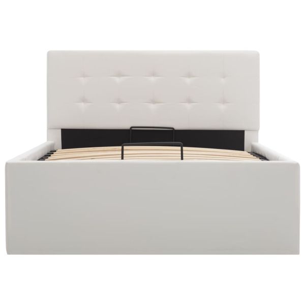 Легло с повдигащ механизъм, бяло, изкуствена кожа, 90x200 cм