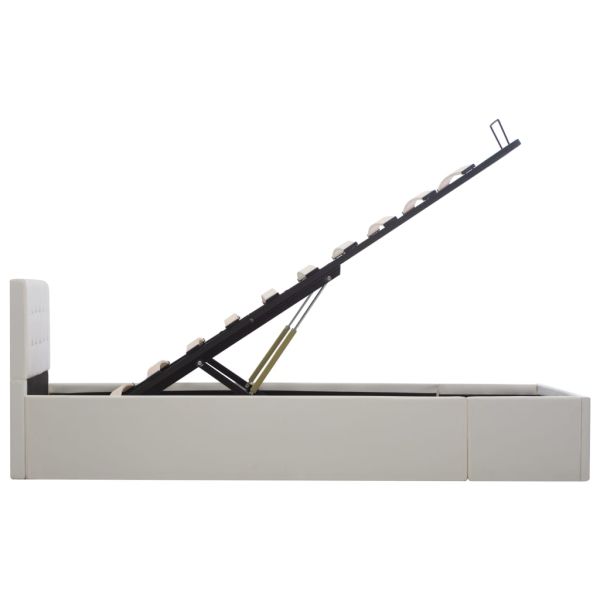 Легло с повдигащ механизъм, бяло, изкуствена кожа, 90x200 cм