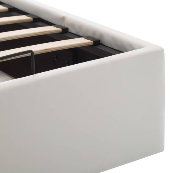 Легло с повдигащ механизъм, бяло, изкуствена кожа, 90x200 cм