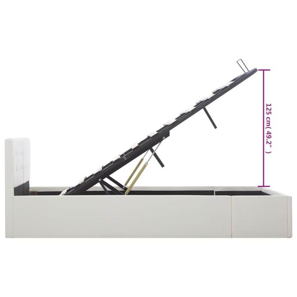 Легло с повдигащ механизъм, бяло, изкуствена кожа, 120x200 cм